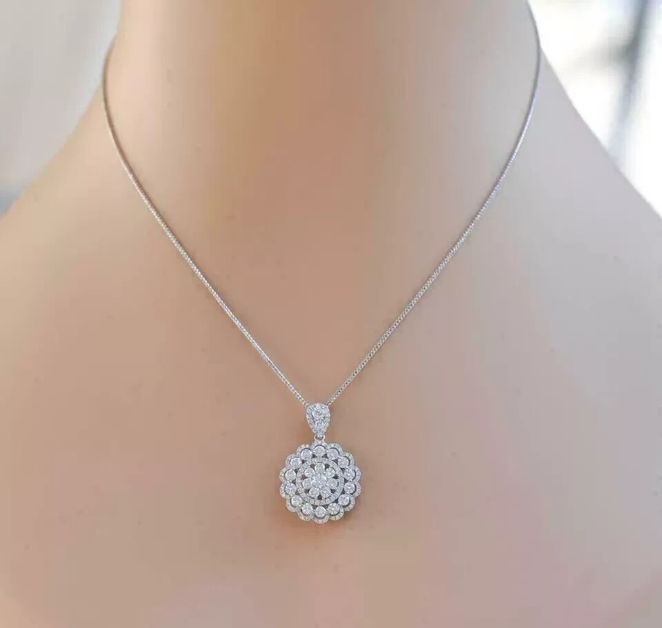 Moissanite Round Pendant Necklace 2.50CT Round Cut 14K White Gold Plated
