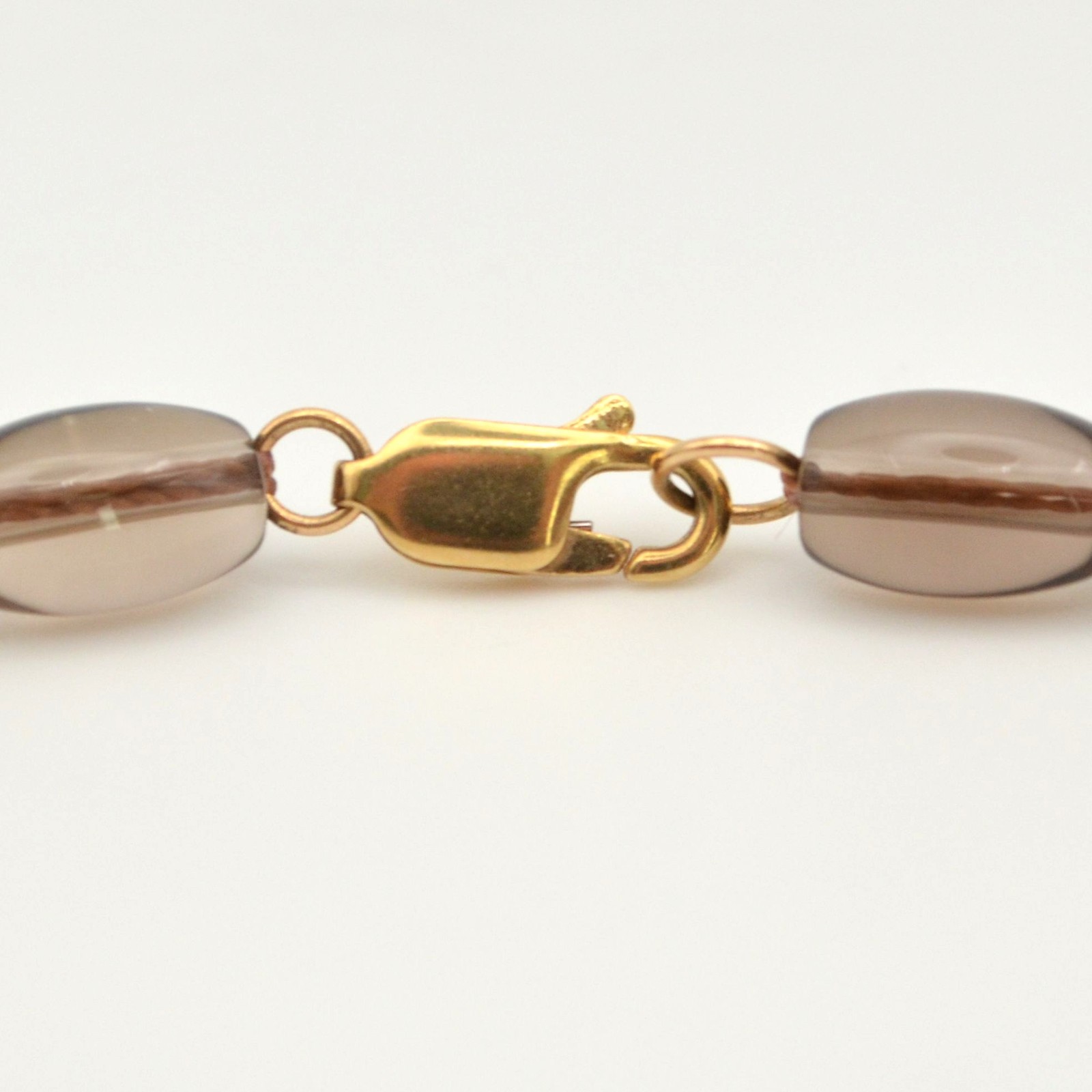 Smoky Quartz Beaded Necklace 14K Gold Clasp Faceted Teardrop Pendant 16in