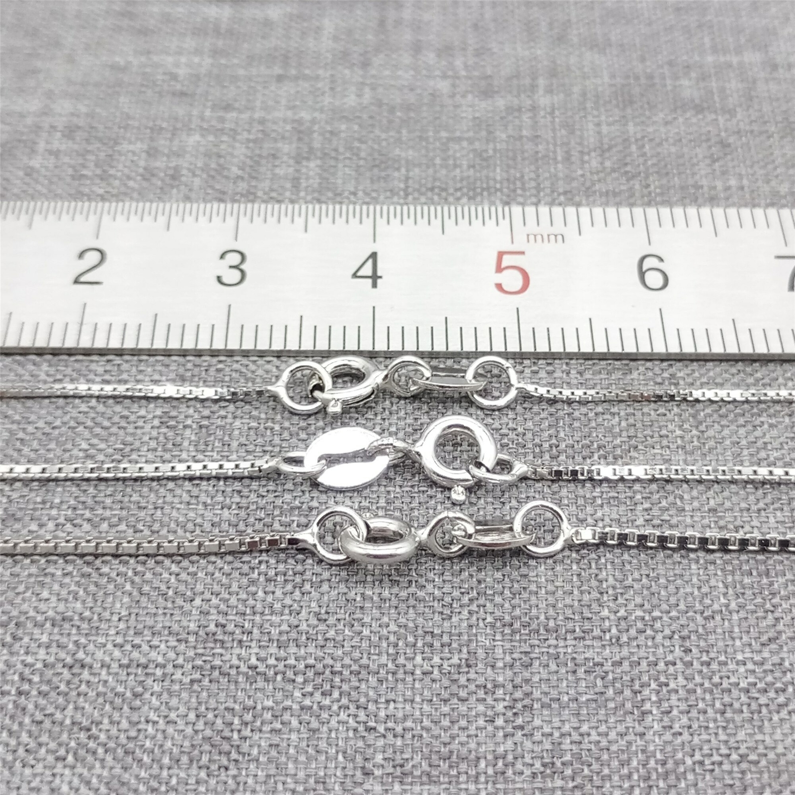 925 Sterling Silver Box Chain Necklace Rhodium Plated 0.65mm 0.8mm 1.0mm 16″ 18″