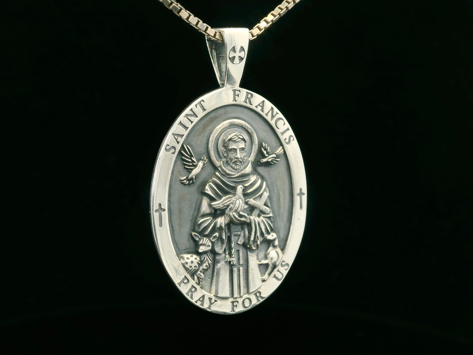 925 Sterling Silver Two-Sided Saint Francis Necklace