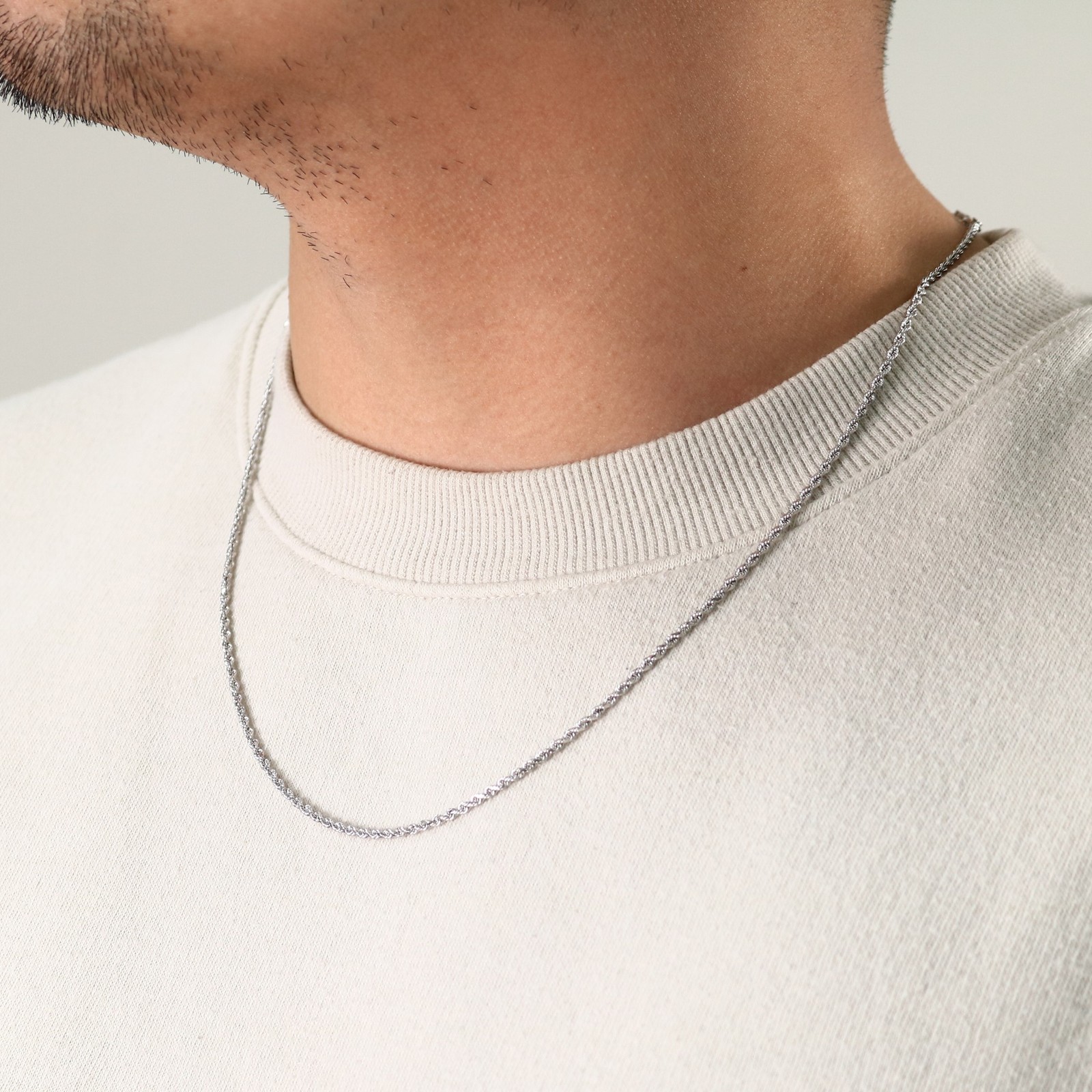 10K White Gold 2mm Diamond Cut Rope Chain Link Necklace Mens Womens 22″