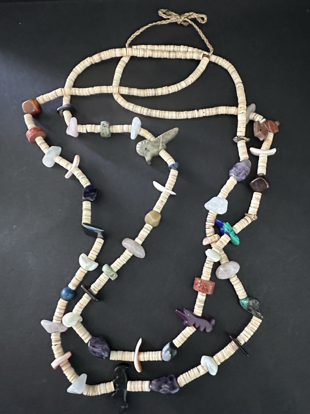 Natural Stone Fetish Style Necklace Carved Animals 2 Strand