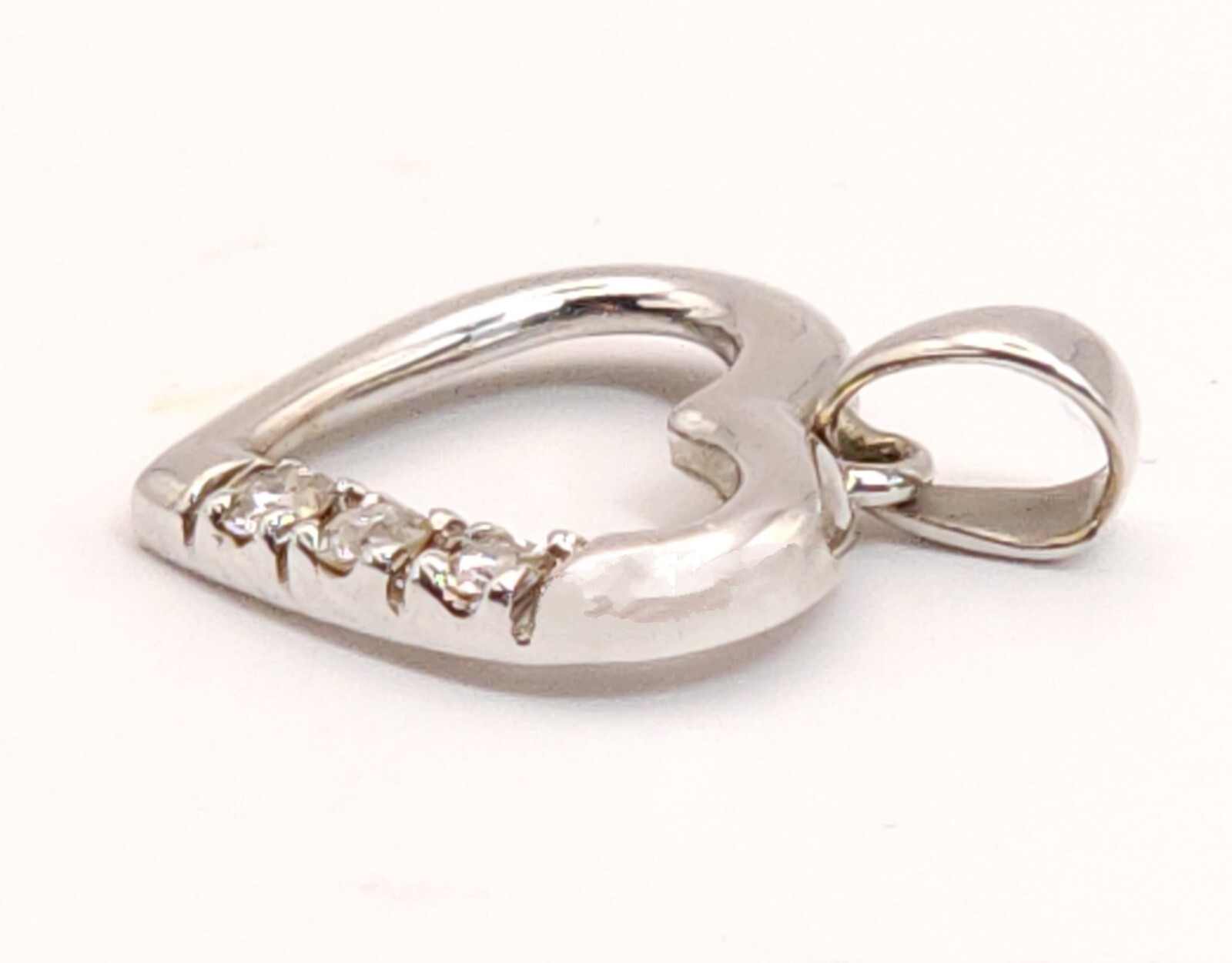 *14k White Gold Open High Polish Heart Pendant 3 Three Diamond 1/2 inch signed
