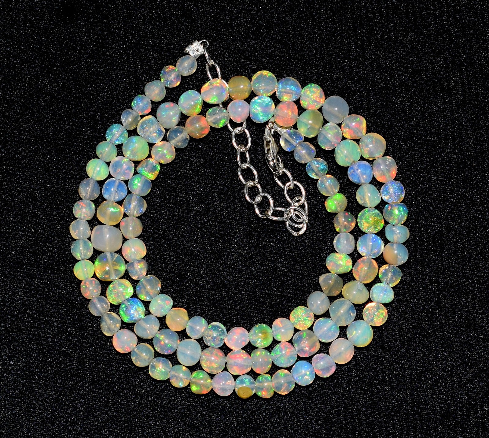 Solid925 Silver Necklace 16″Natural Ethiopian Opal Gemstone Round Balls Necklace