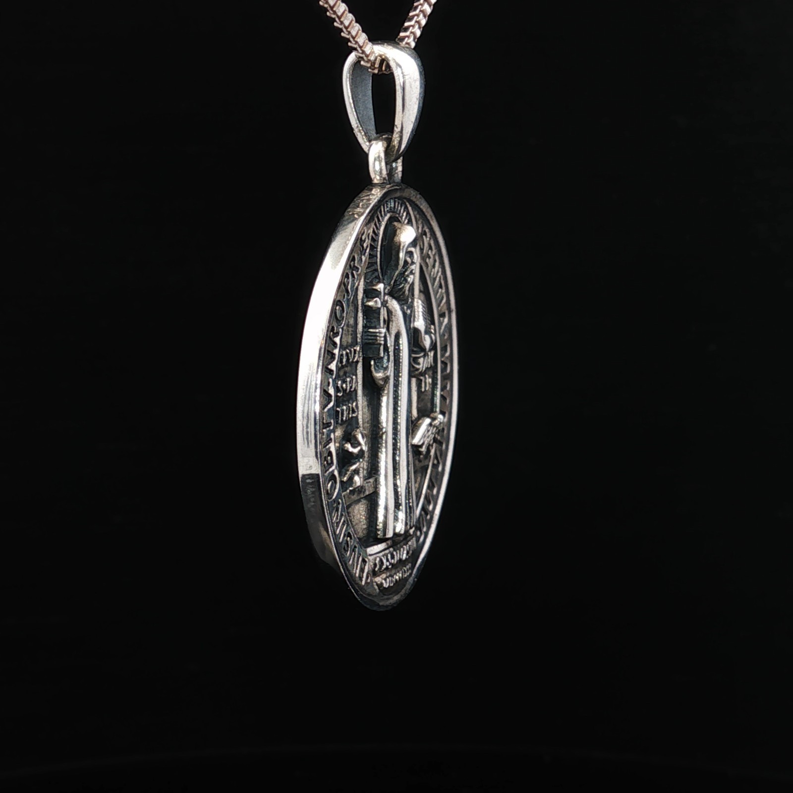 925 Sterling Silver Saint Benedict Two-Sided Necklace