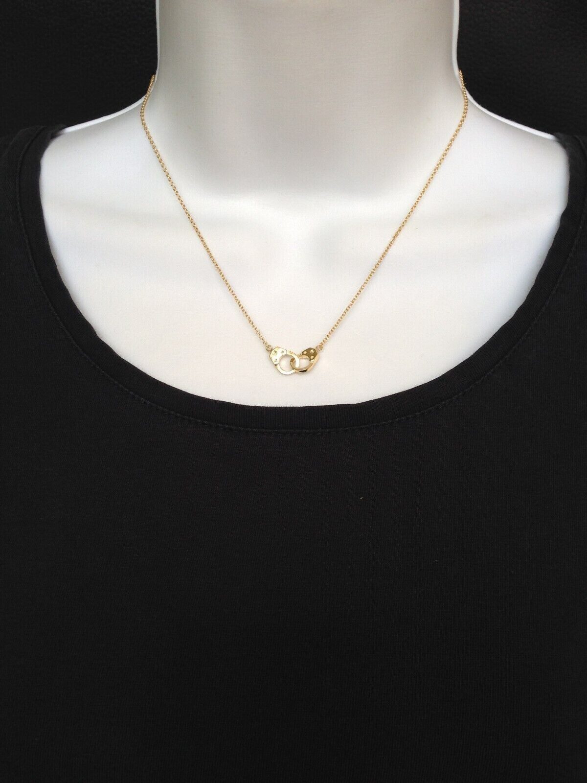 925 Sterling Silver Plain Handcuff Pendant Necklace Womens 9.5mm 17.25″ Gold