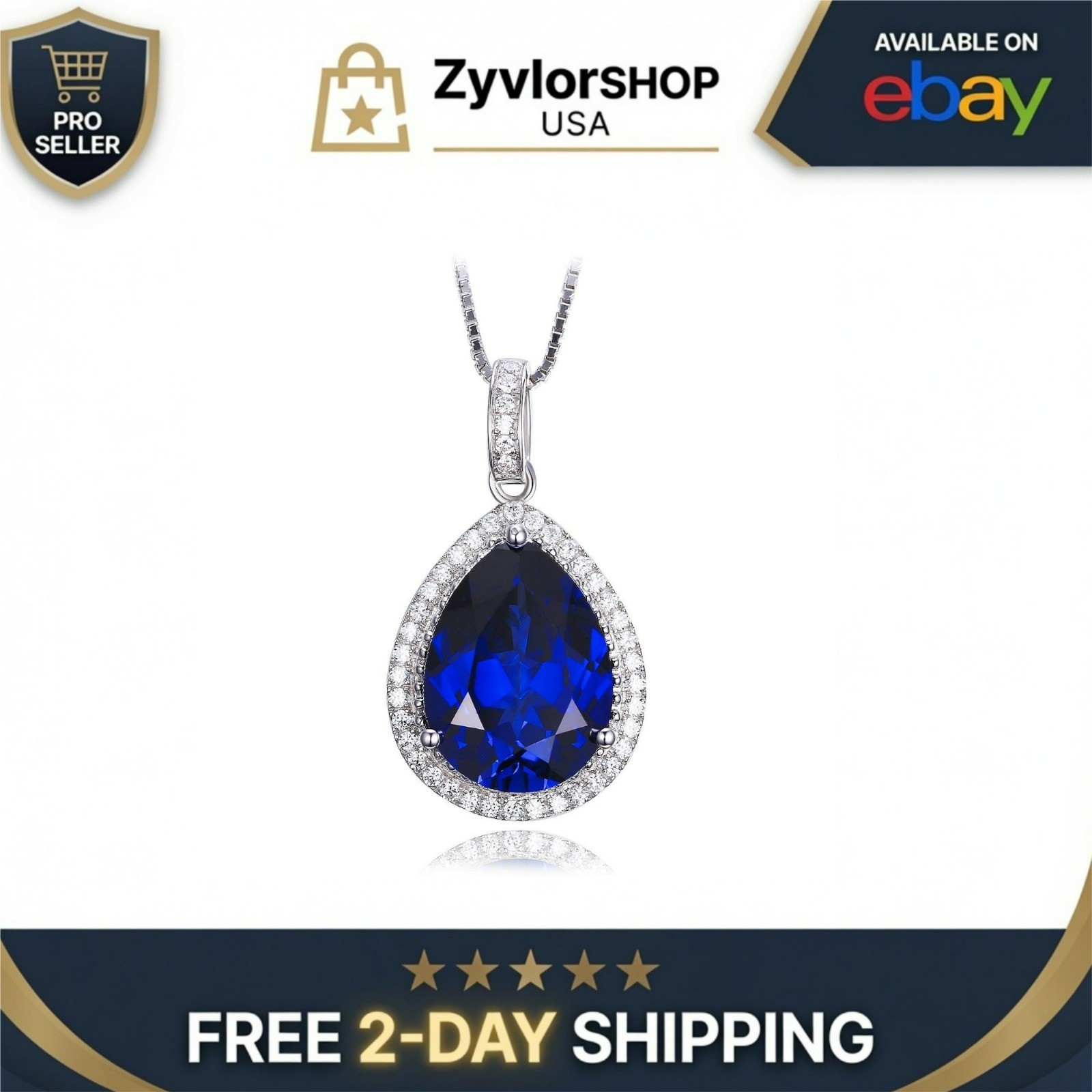 Huge Pear Cut 10.9ct Blue Sapphire Halo Pendant Necklace 14k White Gold