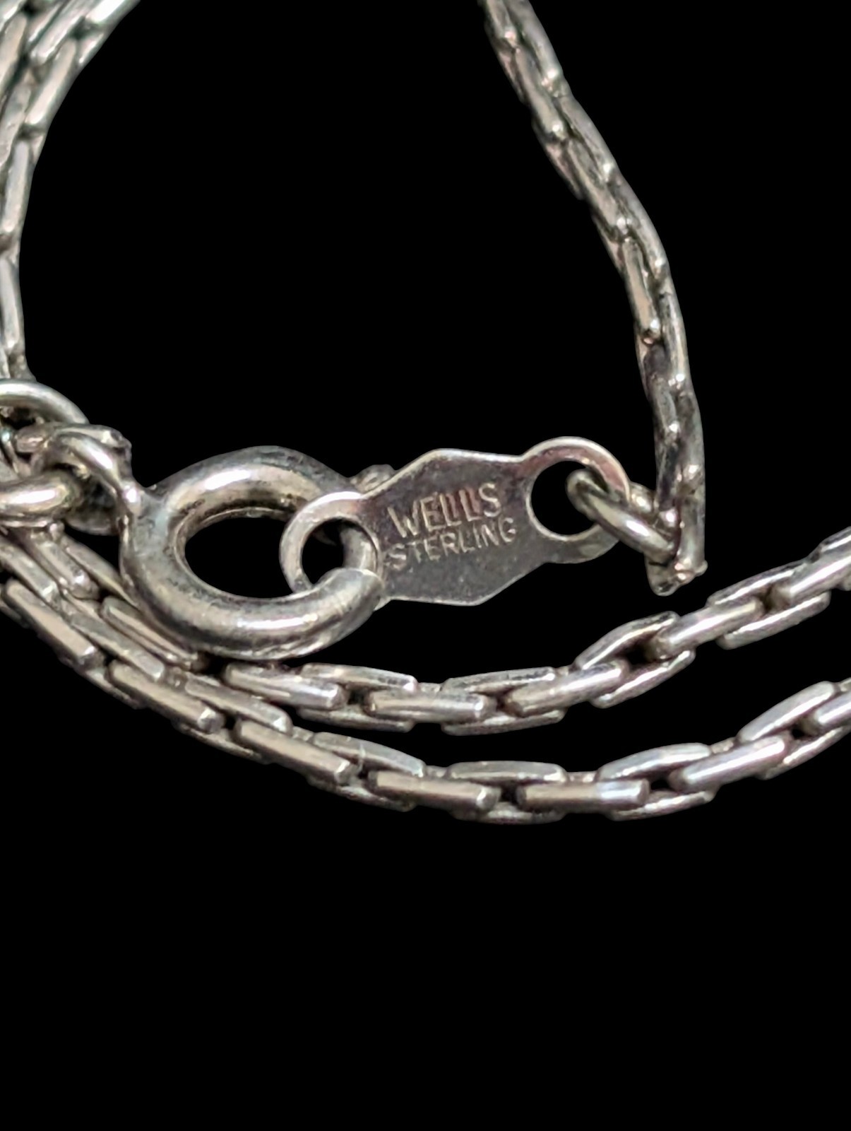 Vintage Signed Wells Sterling Silver Elongated Link Chain Choker Necklace 15.5″