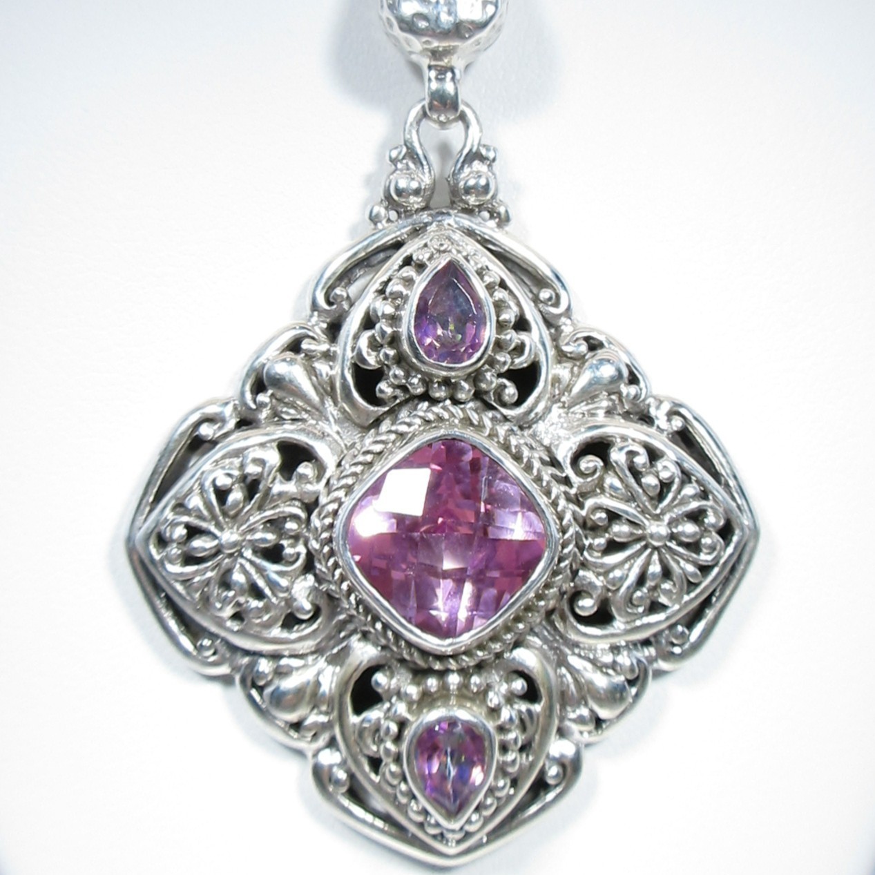 Sarda Sterling Silver & Pink Lab Created Sapphire Enhancer Bail Pendant