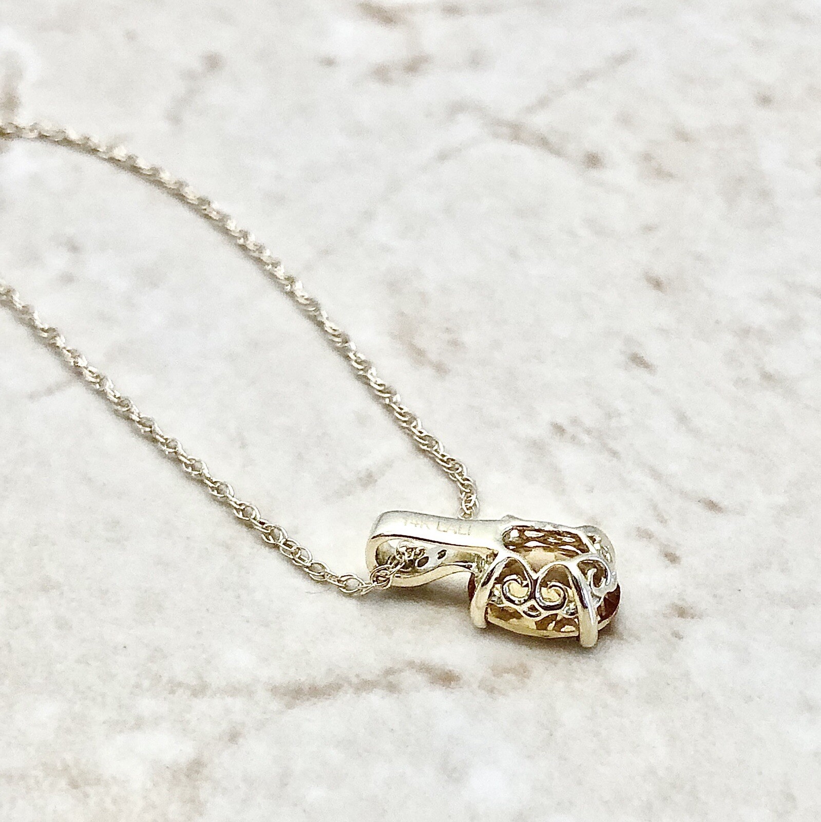 14K Diamond & Citrine Pendant Necklace – Solid 14K Yellow Gold Citrine Necklace