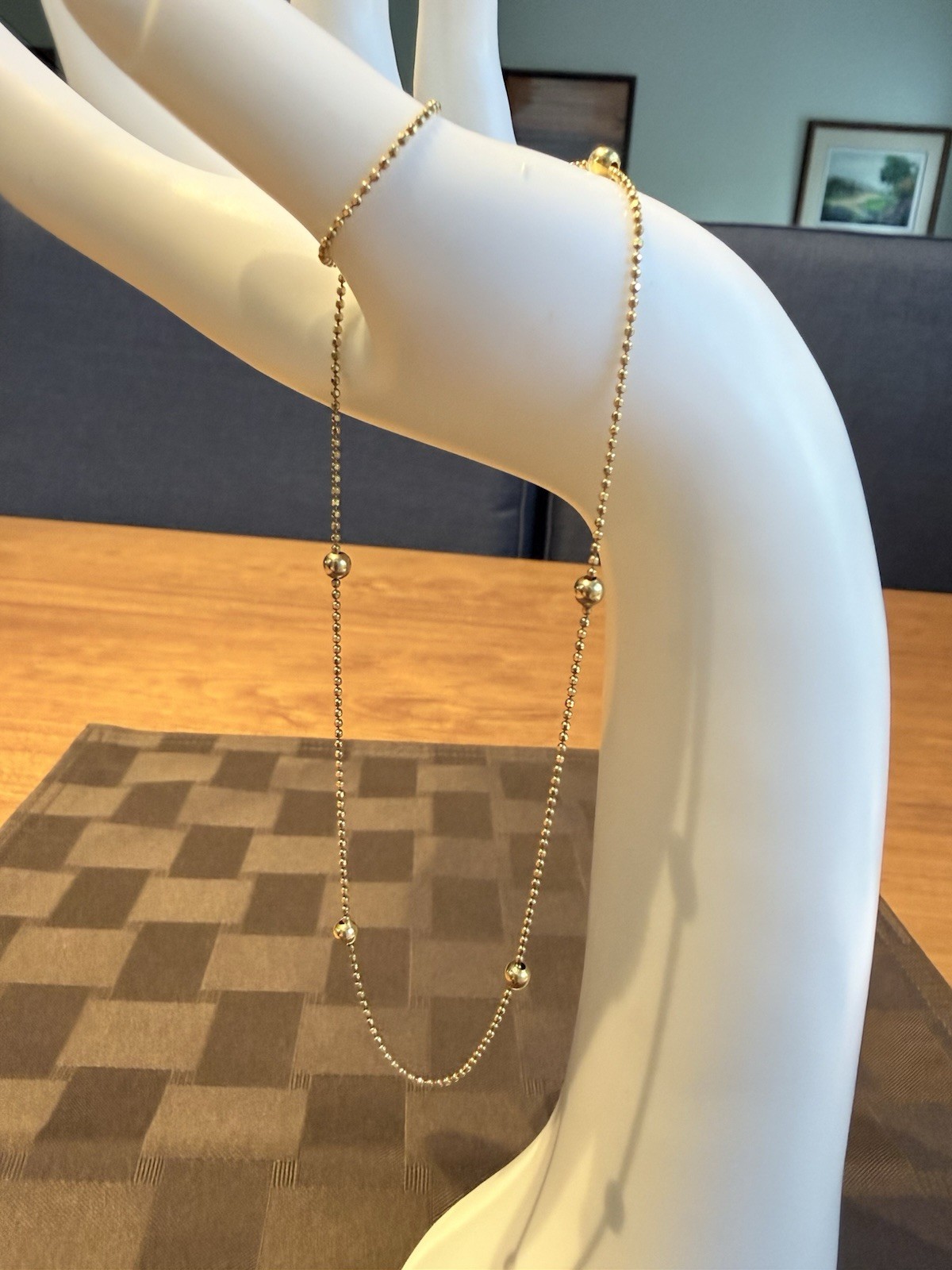 Vintage Solid 18K Yellow Gold Italian Ball Station Necklace – 18″ 3.78g 750
