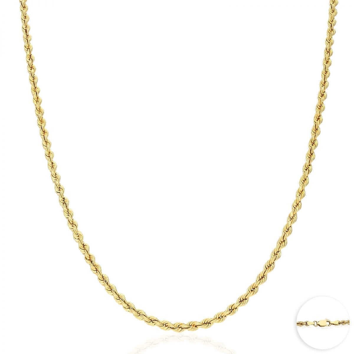 14K Yellow Gold 3mm Thick Hollow Rope Chain 20″