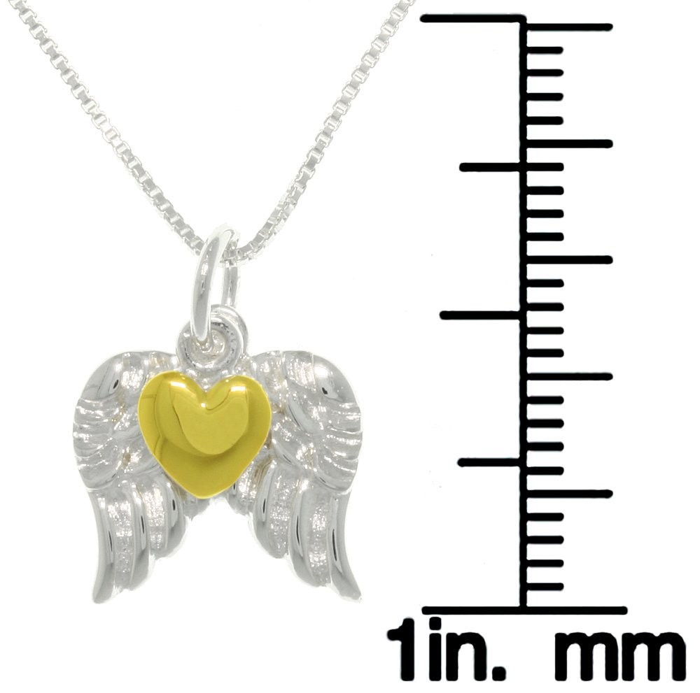 Jewelry Trends Sterling Silver Angel Wings Pendant with Gold-plated Heart on Cha