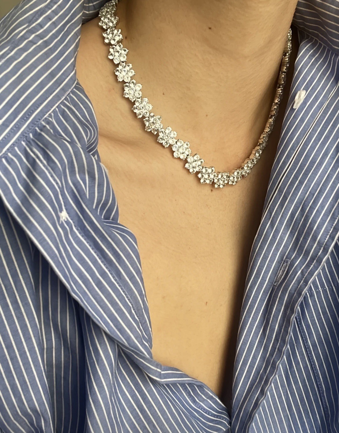 Dorsey Marguerite – Original Size Lab-Grown White sapphire Collar Necklace 16 In