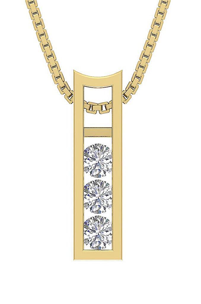 Fashion Pendant Necklace I1 G 1/2Ct 3 Stone Round Diamond 0.70Inch 14K Rose Gold