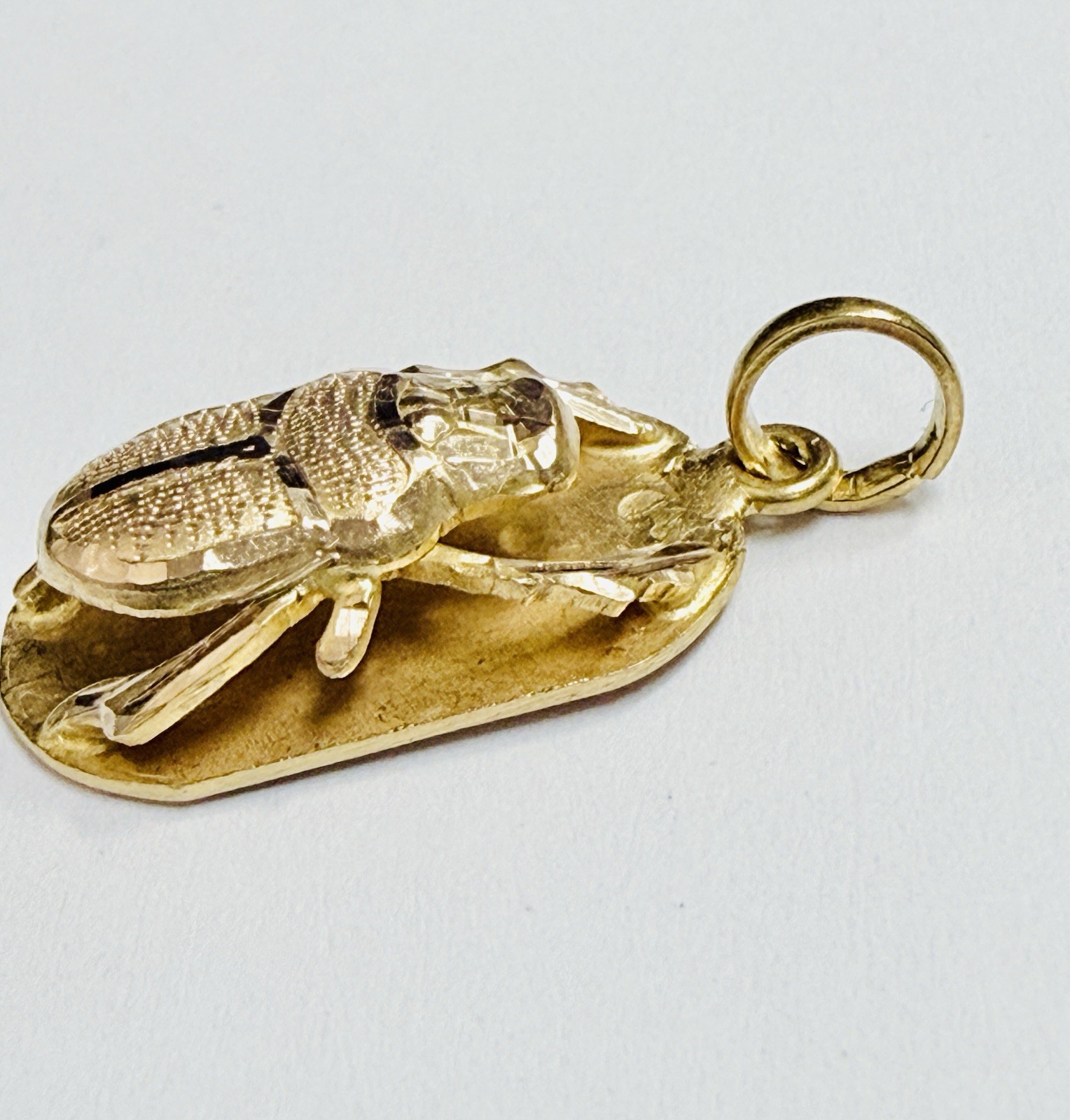 18K Solid Yellow Gold Hand Made Egyptian Scarab Charm. ~ 2.25 Grams