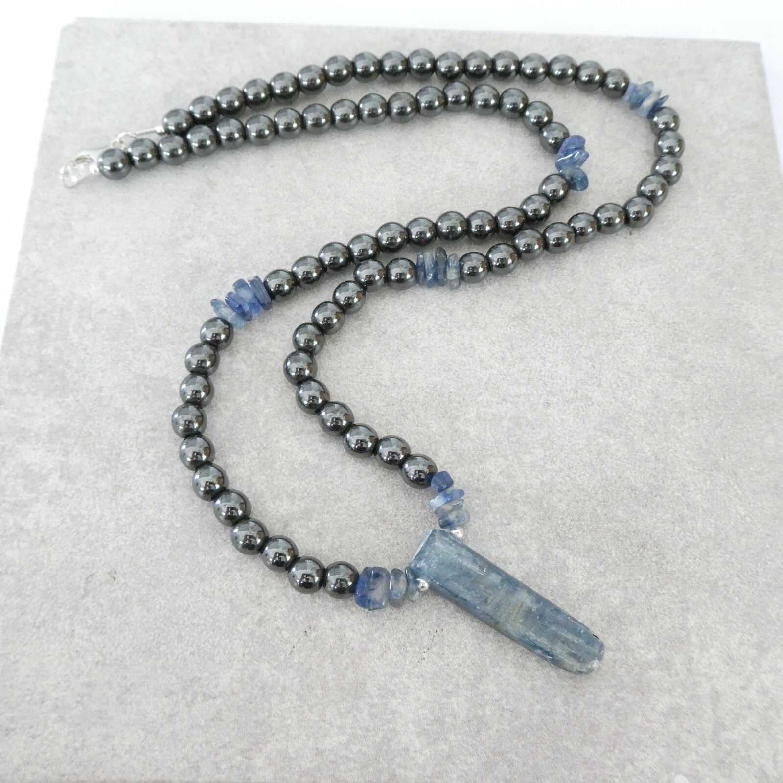 Natural Kyanite Hematite Gemstones Necklace Men Women Genuine Crystal Gift Video
