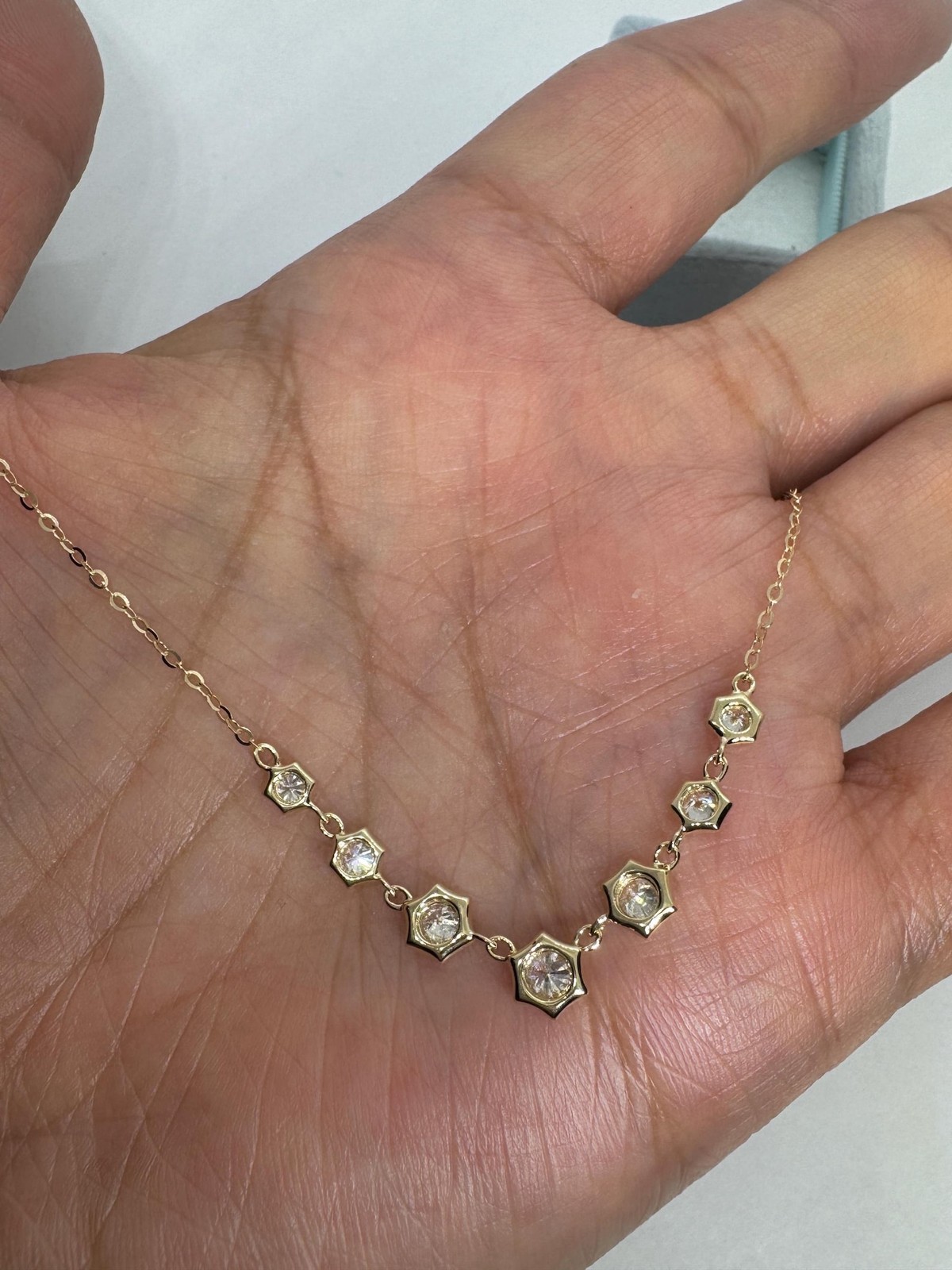 1.00Ct Round Cut Moissanite Bar Layering Adjustable Chain 14K Yellow Gold Plated