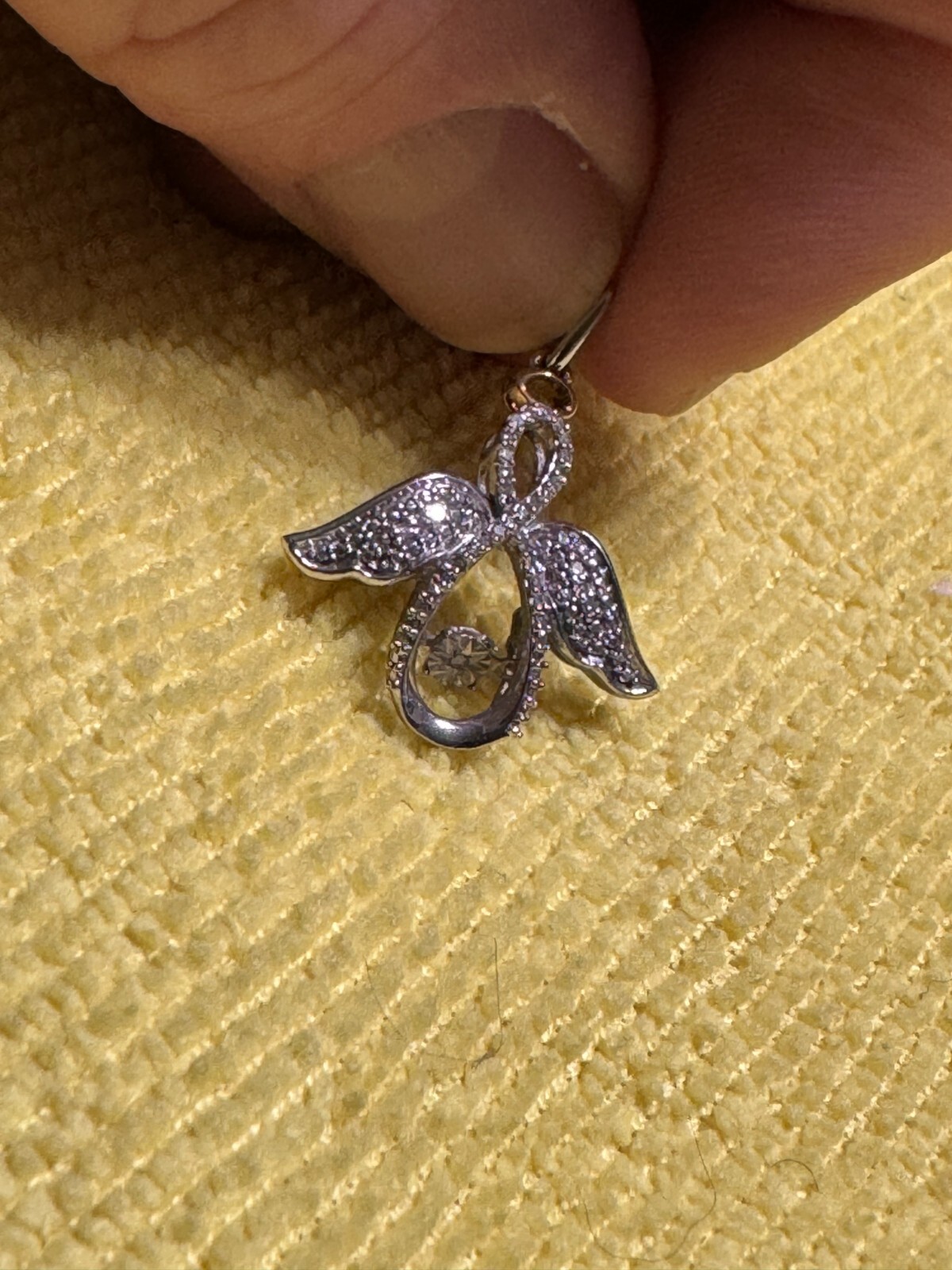 Vintage Sterling Silver Flying Angel w/Shimmering Disc & Crystals w/Free Ship