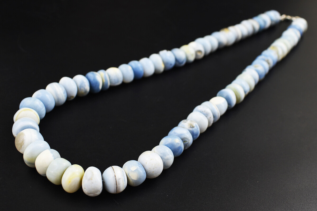451 Cts Natural Single Strand Blue Lace Agate Rondelle Beads Necklace JK 03E331