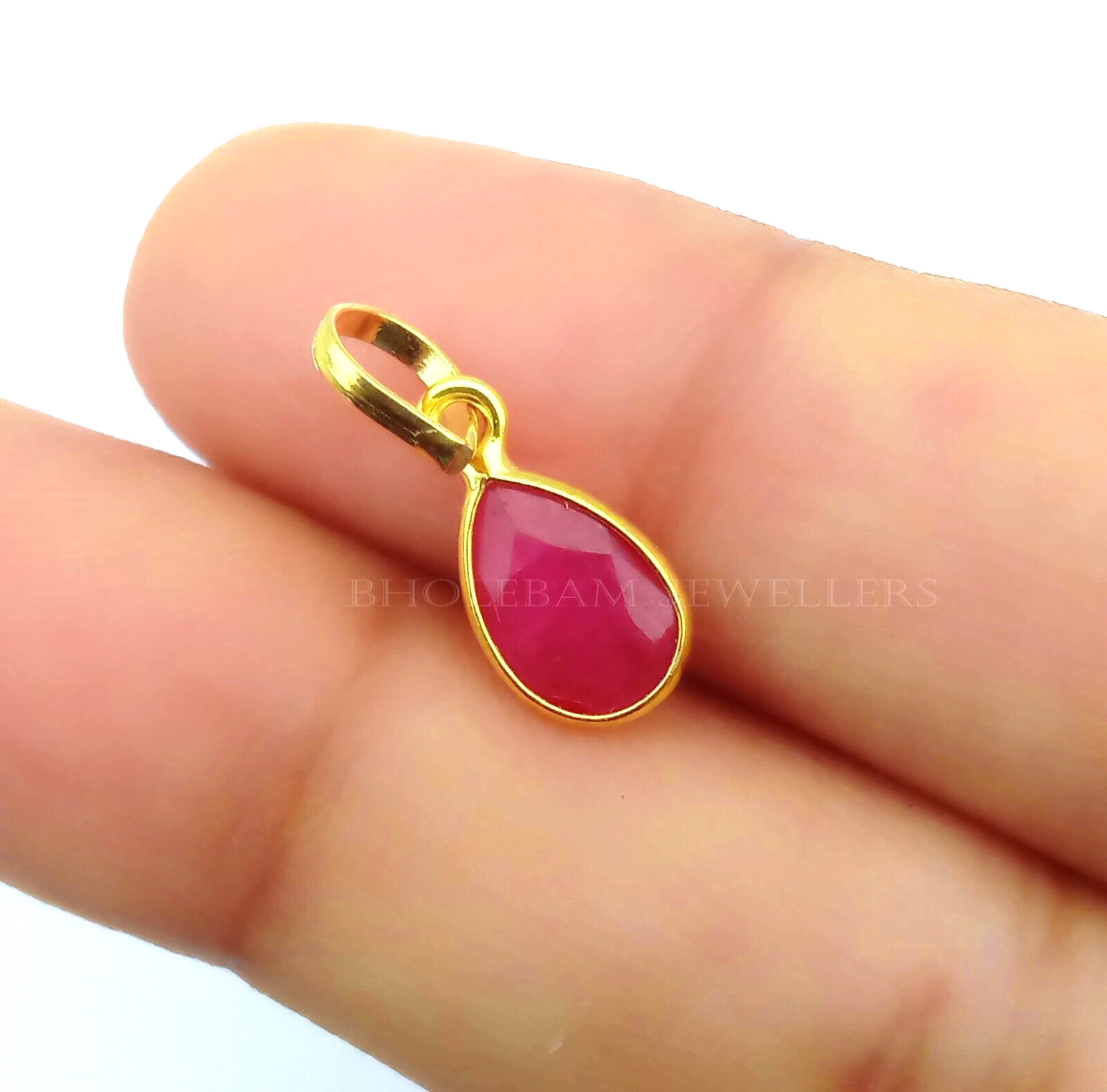 Lab Created Ruby Gold charm ,18k Gold Charm, Handmade Jewelry