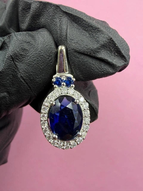 2.00Ct Oval Cut Lab Created Sapphire Women’s Halo Pendant 14K White Gold Plated
