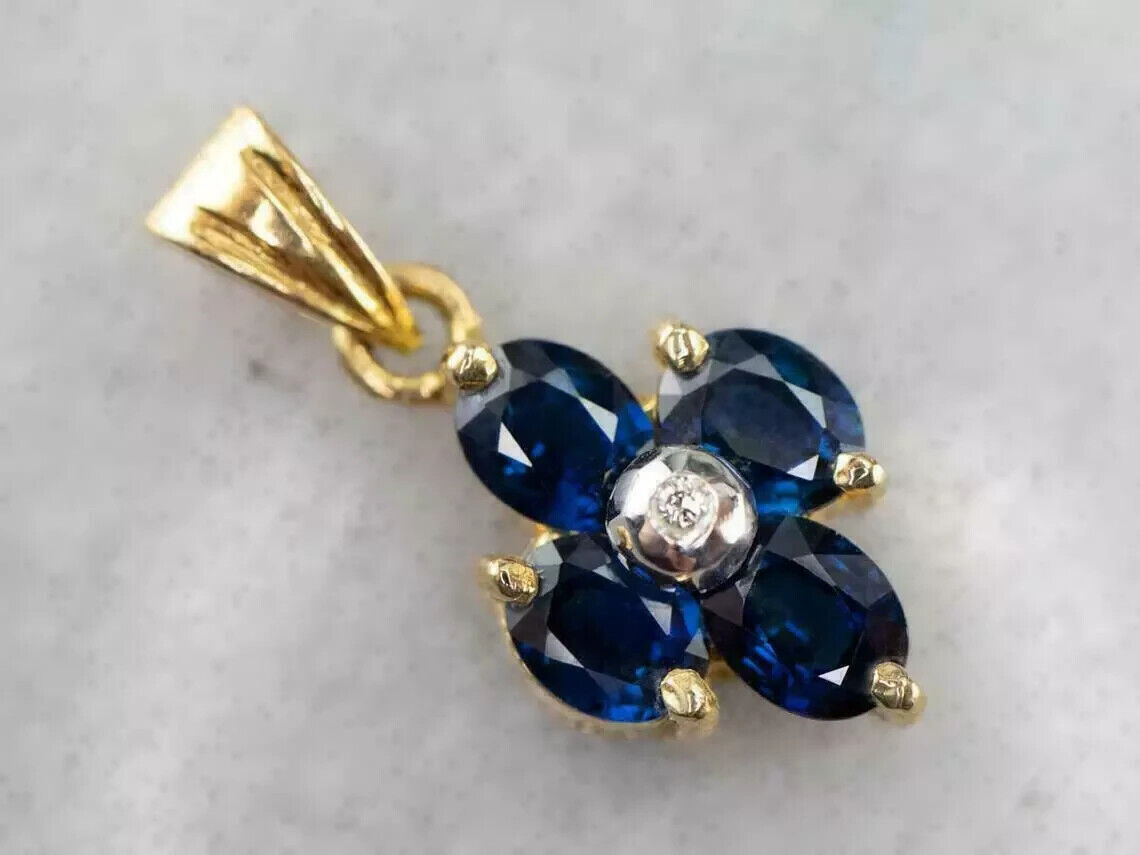 2.70Ct Oval Cut Lab Created Blue Sapphire Pendant 14K Yellow Gold Plated
