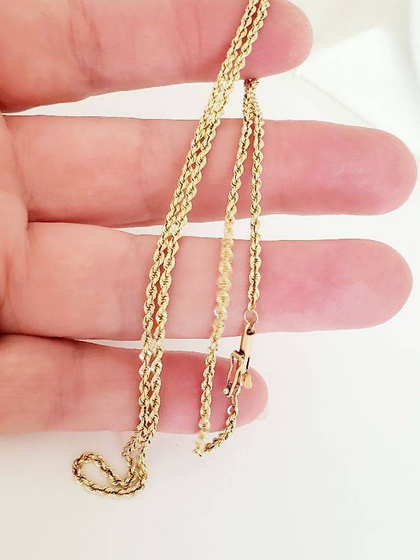14k Yellow Gold Rope Chain 18.5 Inch Solid 2mm width