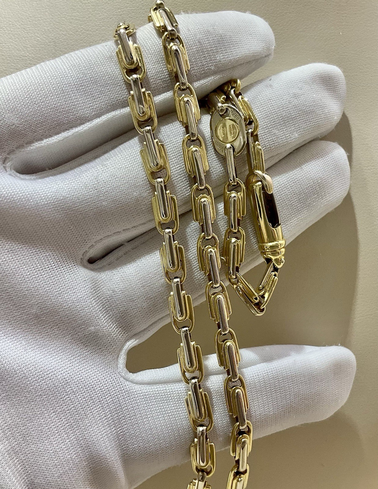 18K Two Tone Yellow & White Gold Fancy Link Chain Designed By Fulkro 20”