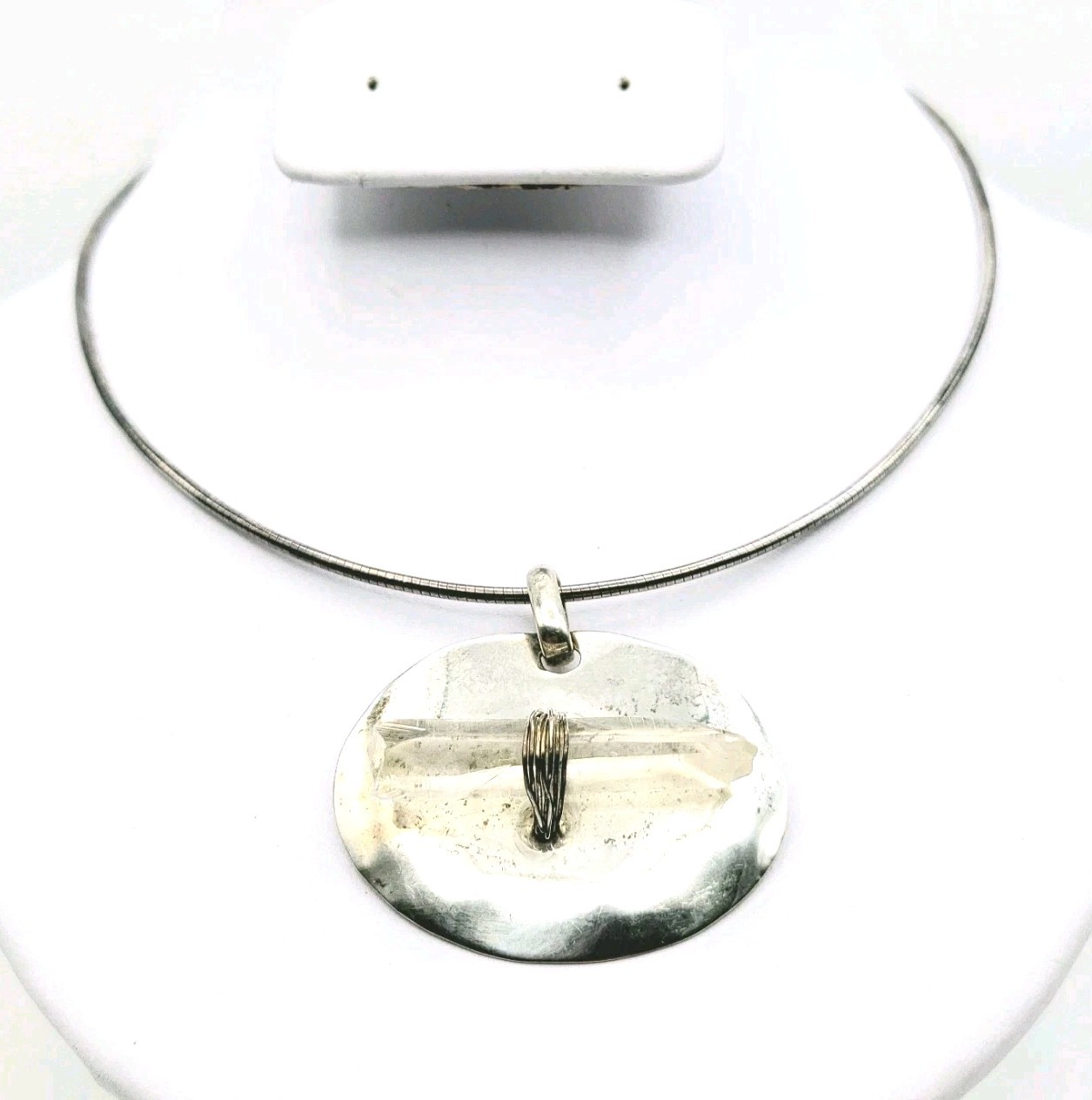 Sterling Silver Clear Crystal Quartz On Oval Silver Base Snake Chain 23gr Italy