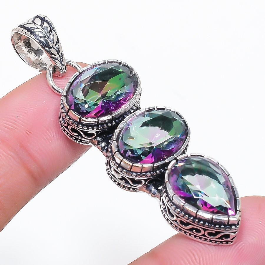 Mystic Topaz Gemstone Handmade 925 Sterling Silver Jewelry Pendant Size 2.25″