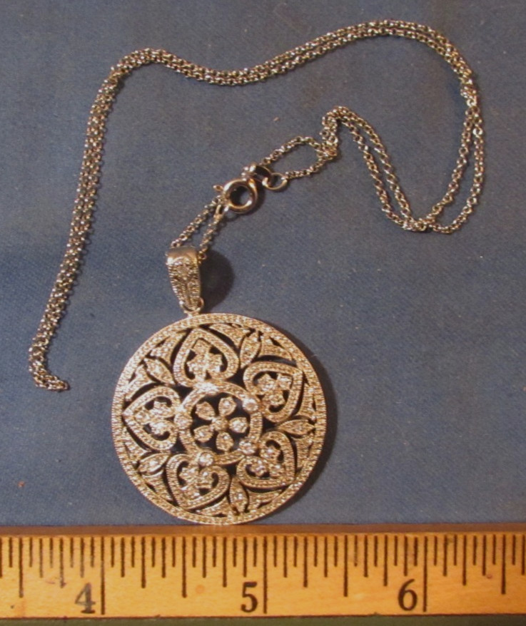 VINTAGE SIGNED D B J STERLING SILVER WITH UNKNOWN STONES PENDANT NECKLACE