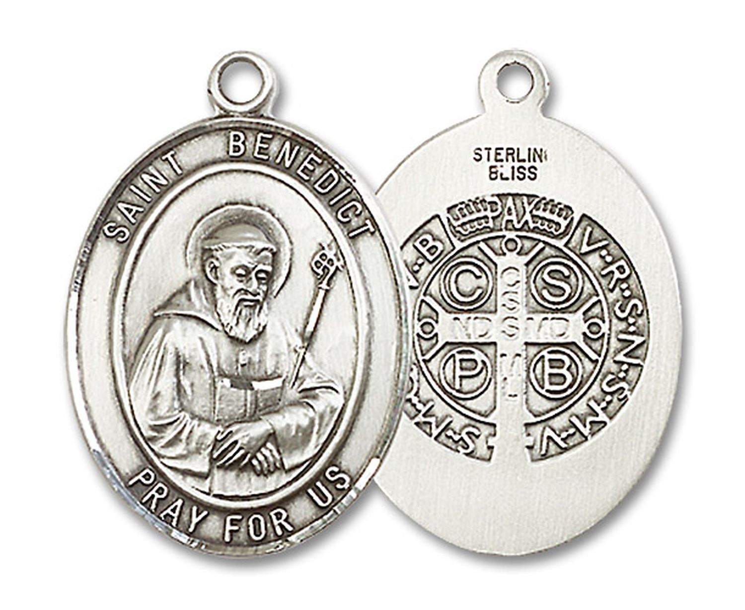 Sterling Silver Saint Benedict Catholic Medal Pendant Necklace 24″ Chain