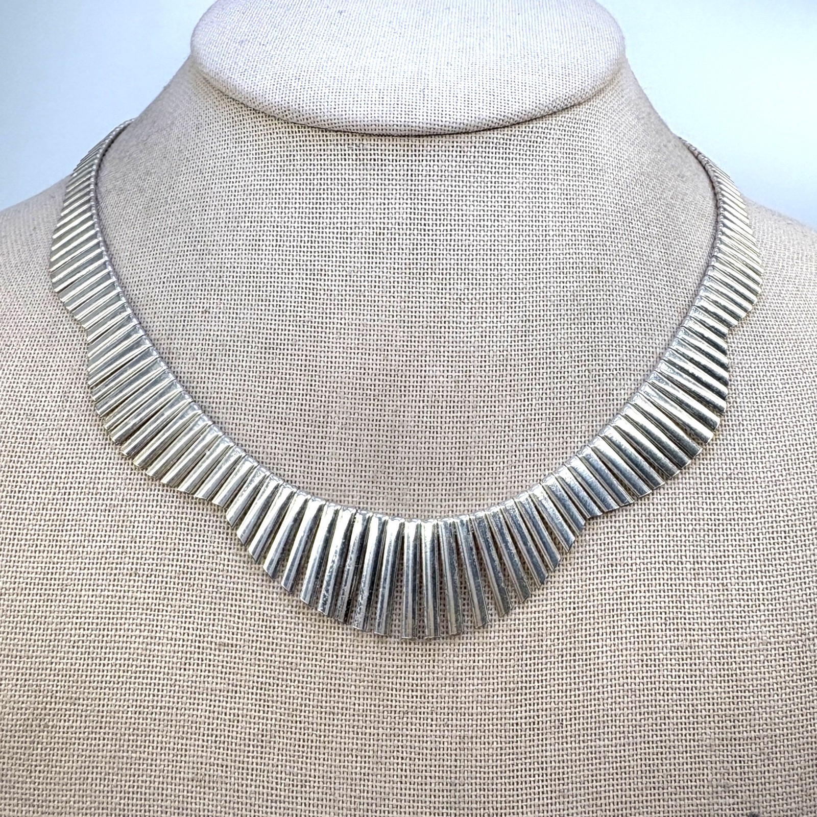 Graduated Bar Link Chain Necklace Sterling Silver 925 Size 16.5″ Length