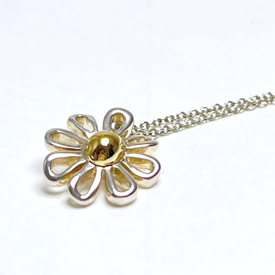 Tiffany & Co Gold Silver Paloma Picasso Daisy Flower Pendant Necklace