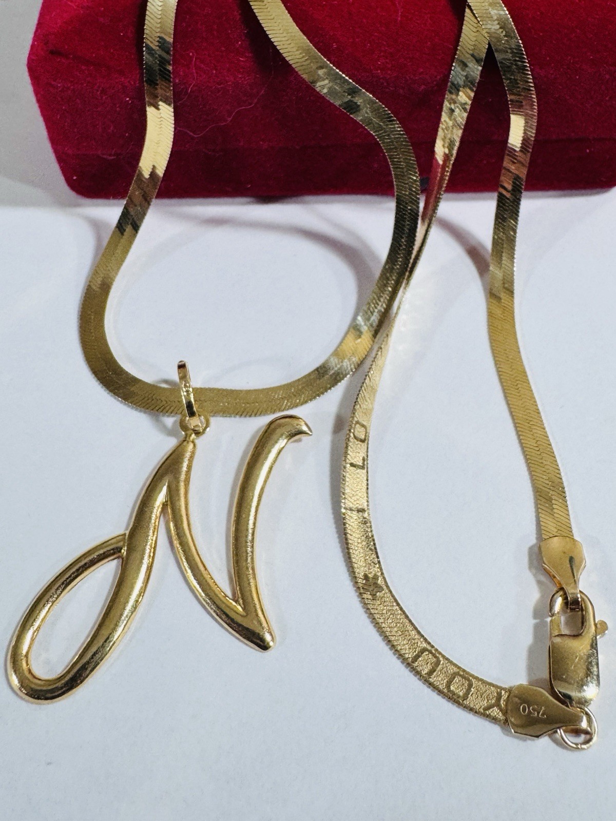 Pure 18K 750 Gold Letter N Necklace 17”/17.5” Long 3.8mm 8.07g Choker WOMANS