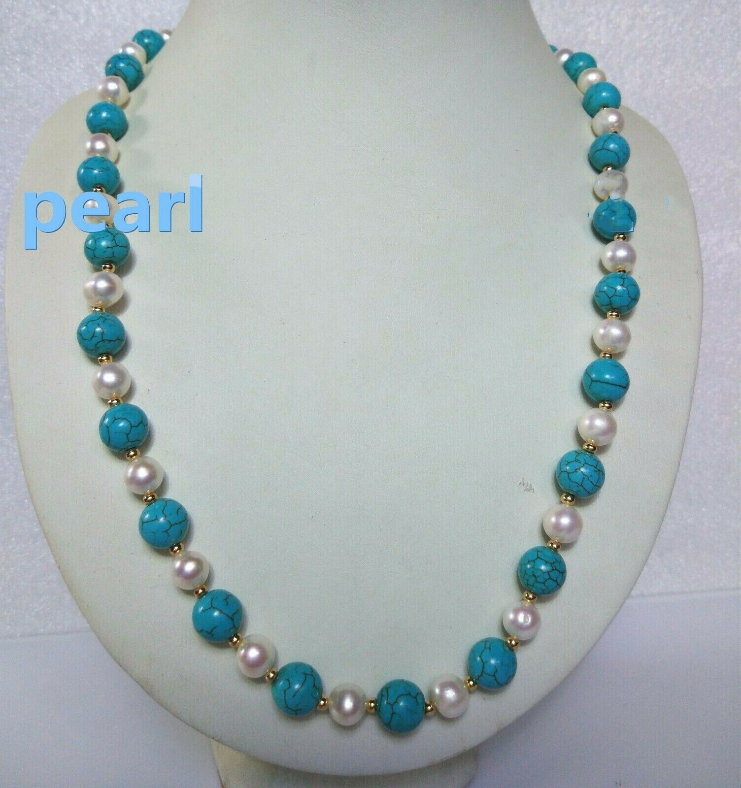 20″ Turquoise AAA++ South Sea Natural White Pearl Necklace 14k Gold P Clasp