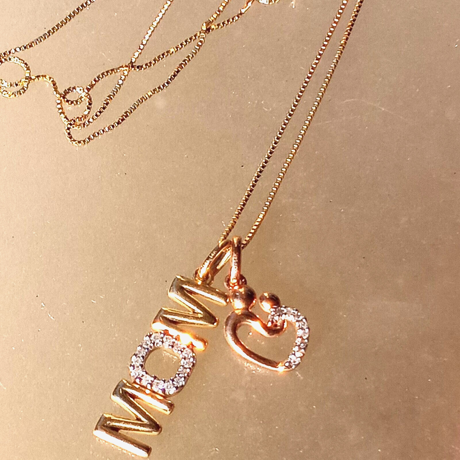 Diamond Mom with Heart Mother & Child Pendant Rose Gold Yellow Gold 10kt
