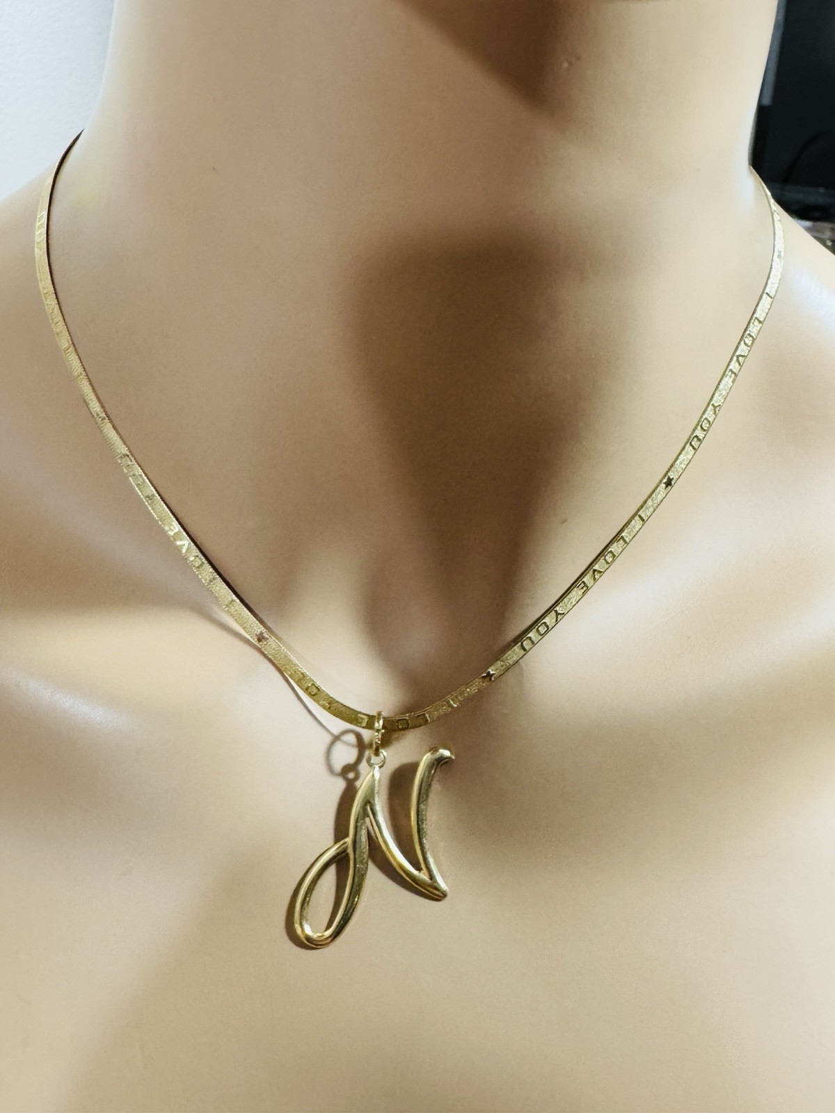 Pure 18K 750 Gold Letter N Necklace 17”/17.5” Long 3.8mm 8.07g Choker WOMANS