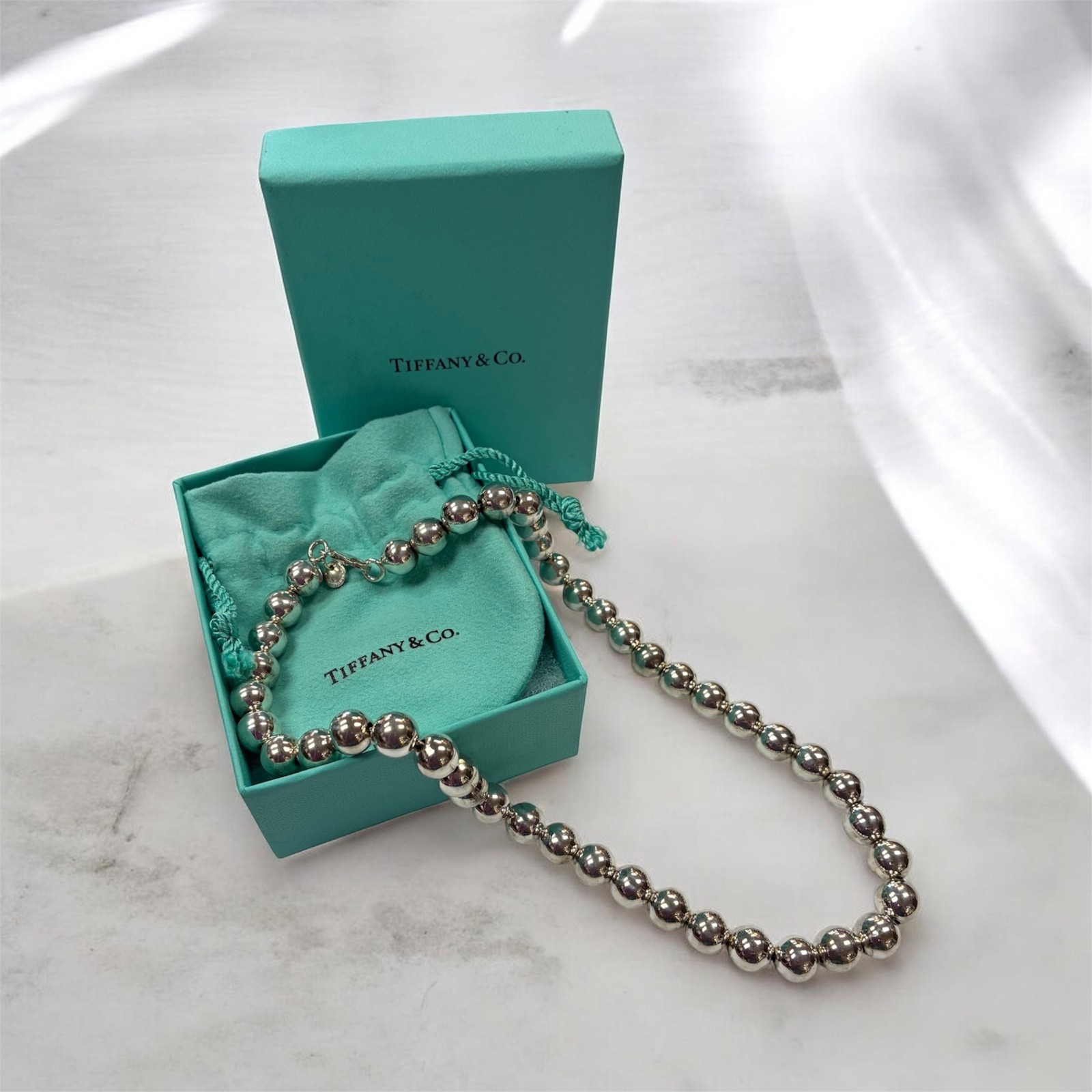Tiffany & Co. 9MM 16″ HardWear Ball Bead Necklace w/Original Box & Pouch