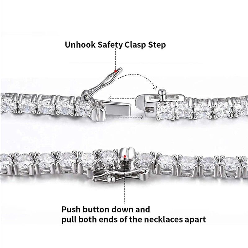 1ct D Color Round Cut Moissanite Tennis Necklace For Men Women S925 Silver GRA