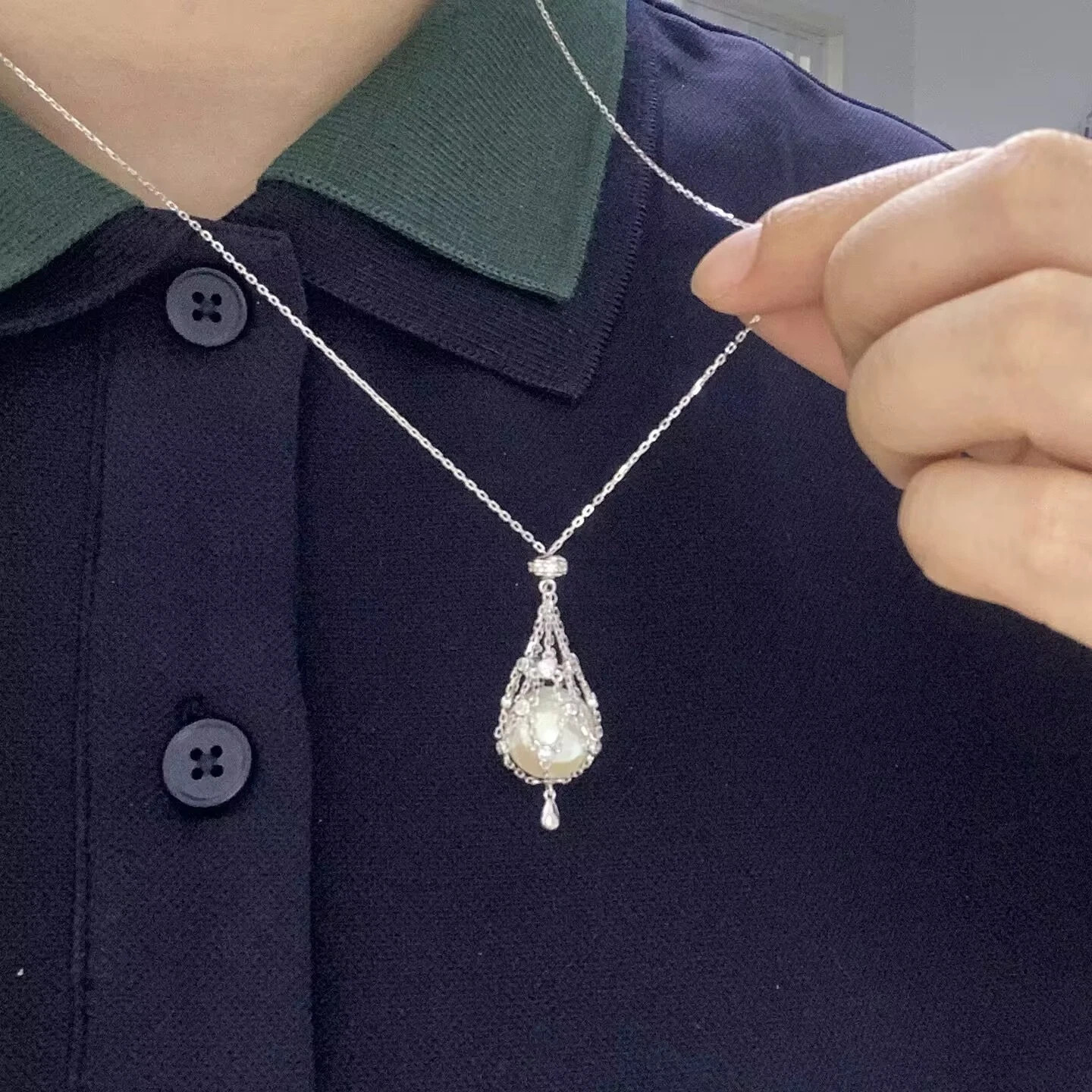 classic 11-12mm south sea round white pearl pendant 925s