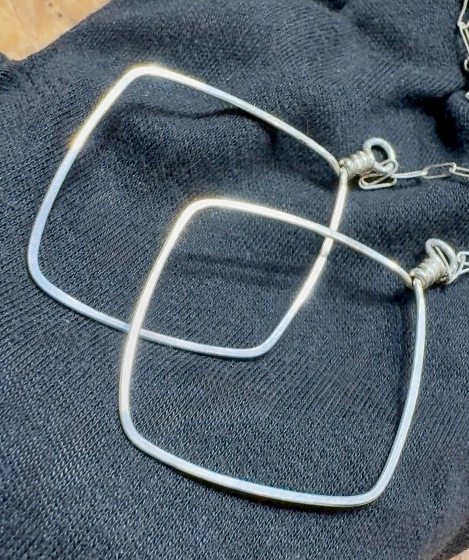Sterling Diamond Geometric Hoop Paper Clip Lariat Style Necklace 23” Handmade
