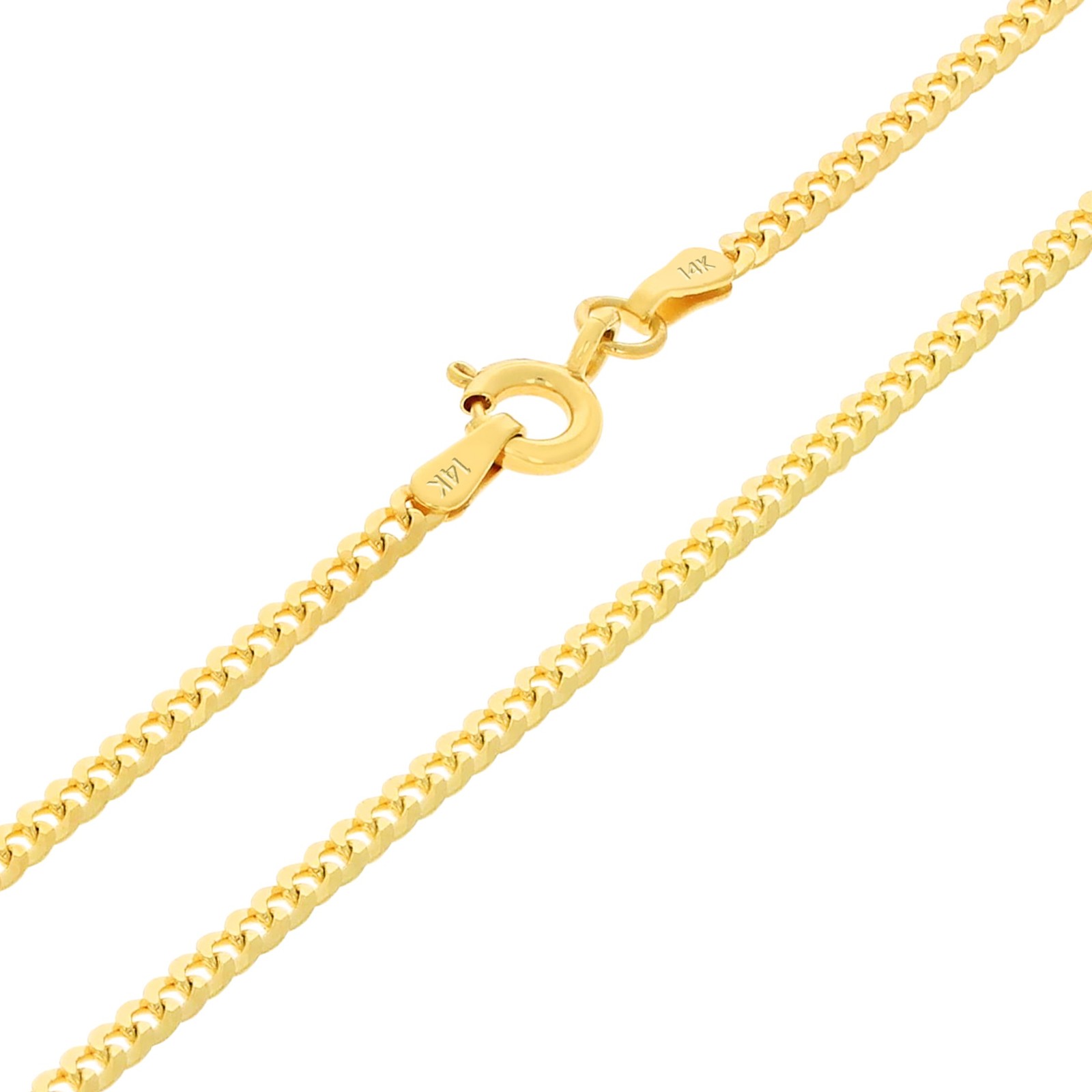 14K Yellow Gold 2mm Women Solid Curb Cuban Chain Link Italian Necklace 18″