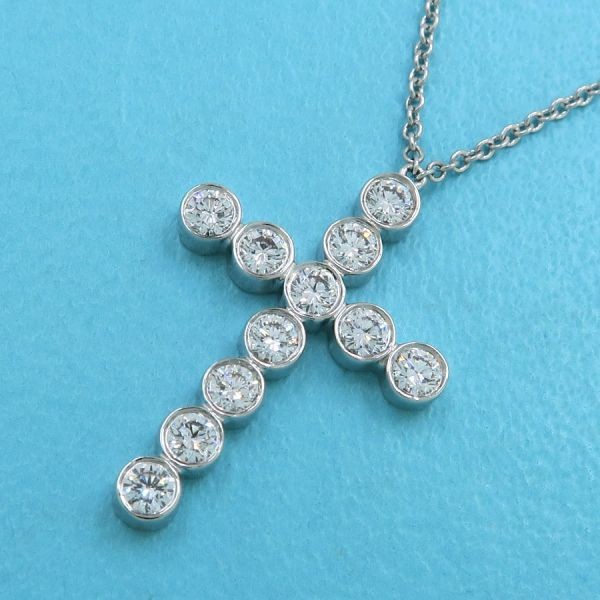 Tiffany & Co Jazz Cross Diamond Pendant Necklace Pt950 Platinum 40cm 16”