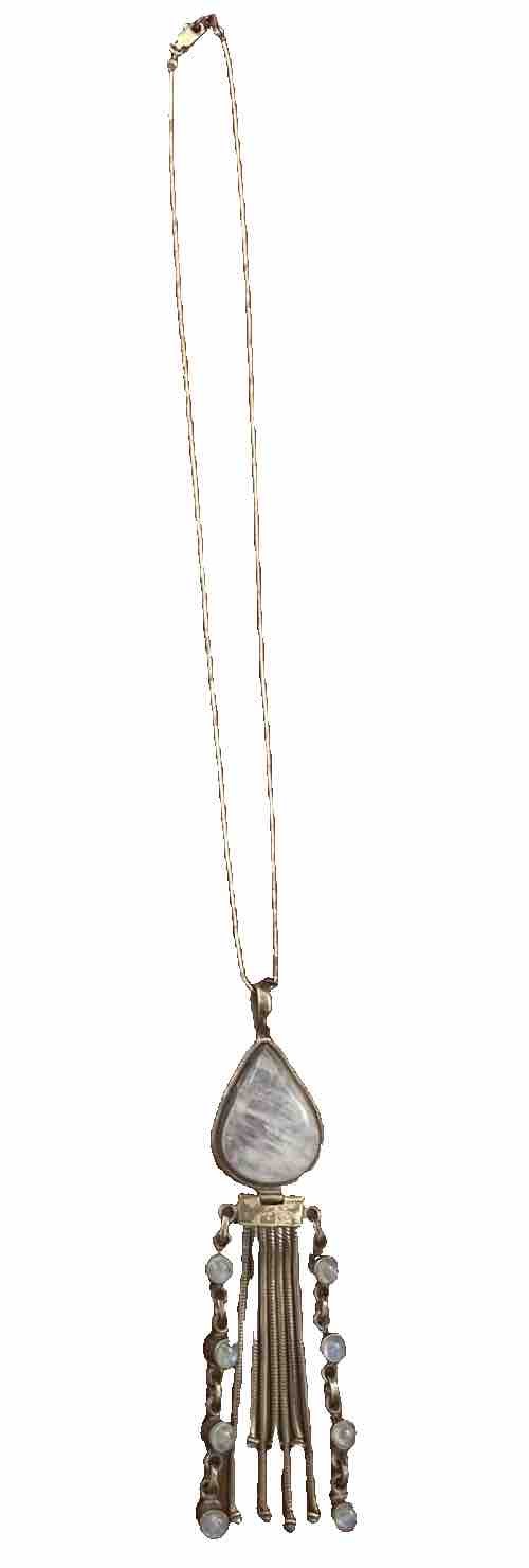 Sterling Silver 925 Necklace & 4 Inch Pendant Rainbow Moonstone Dangle Tassel