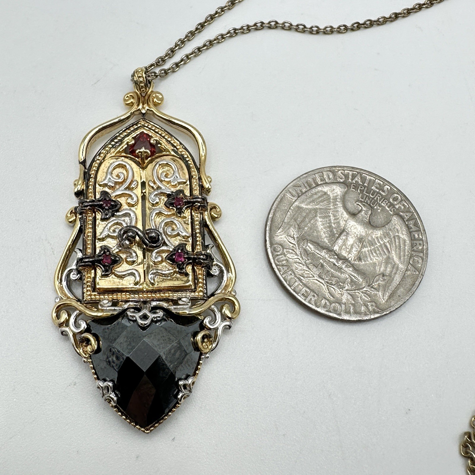 Michael Valitutti Sterling Silver Garnet Black Gemstone Opening Door Pendant 18”
