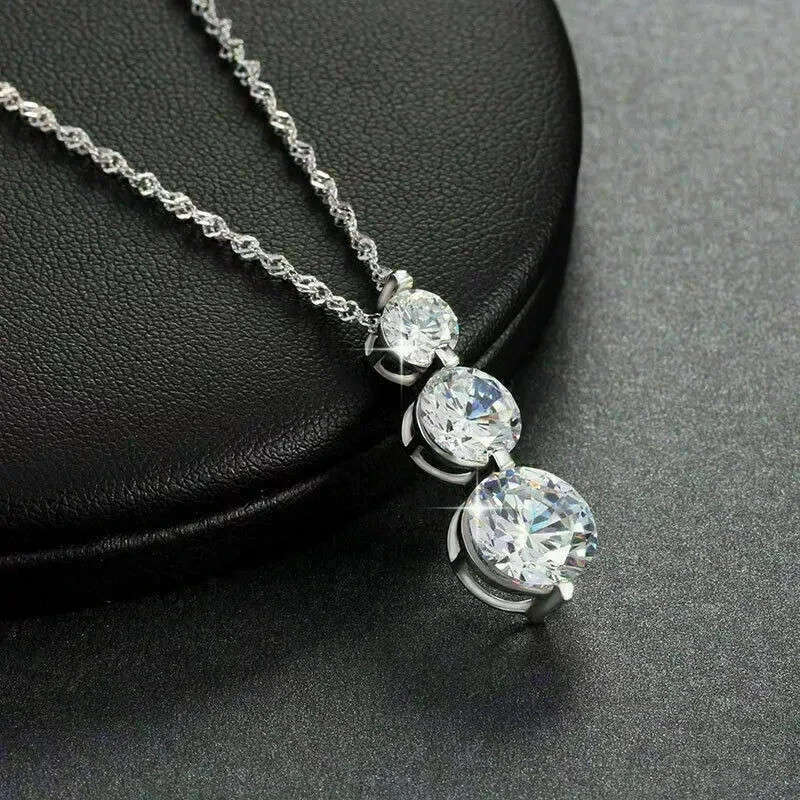 2.60Ct Round VVS1/D Diamond Journey Pendant14K White Gold Finish 18″Free Chain