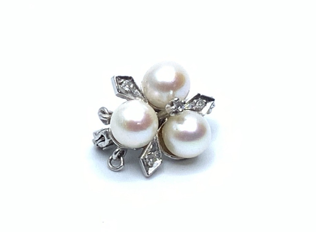 Vintage 14K White Gold Pearls & Diamond Accents Enhancer Pendant – 4.2g