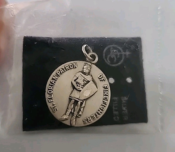 Vtg JCC Silver Filled St Florian Patron Saint of Firefighter Medal Pendant 18MM